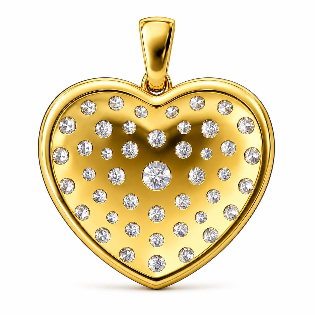 Reverse of pavé diamond heart pendant in 14k yellow gold