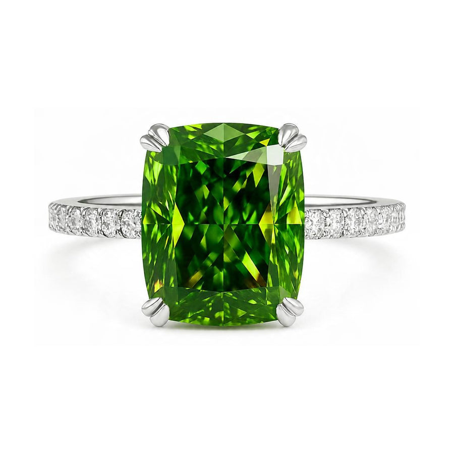Green Lab-Grown Diamond Ring in Platinum, digital rendering, view 1