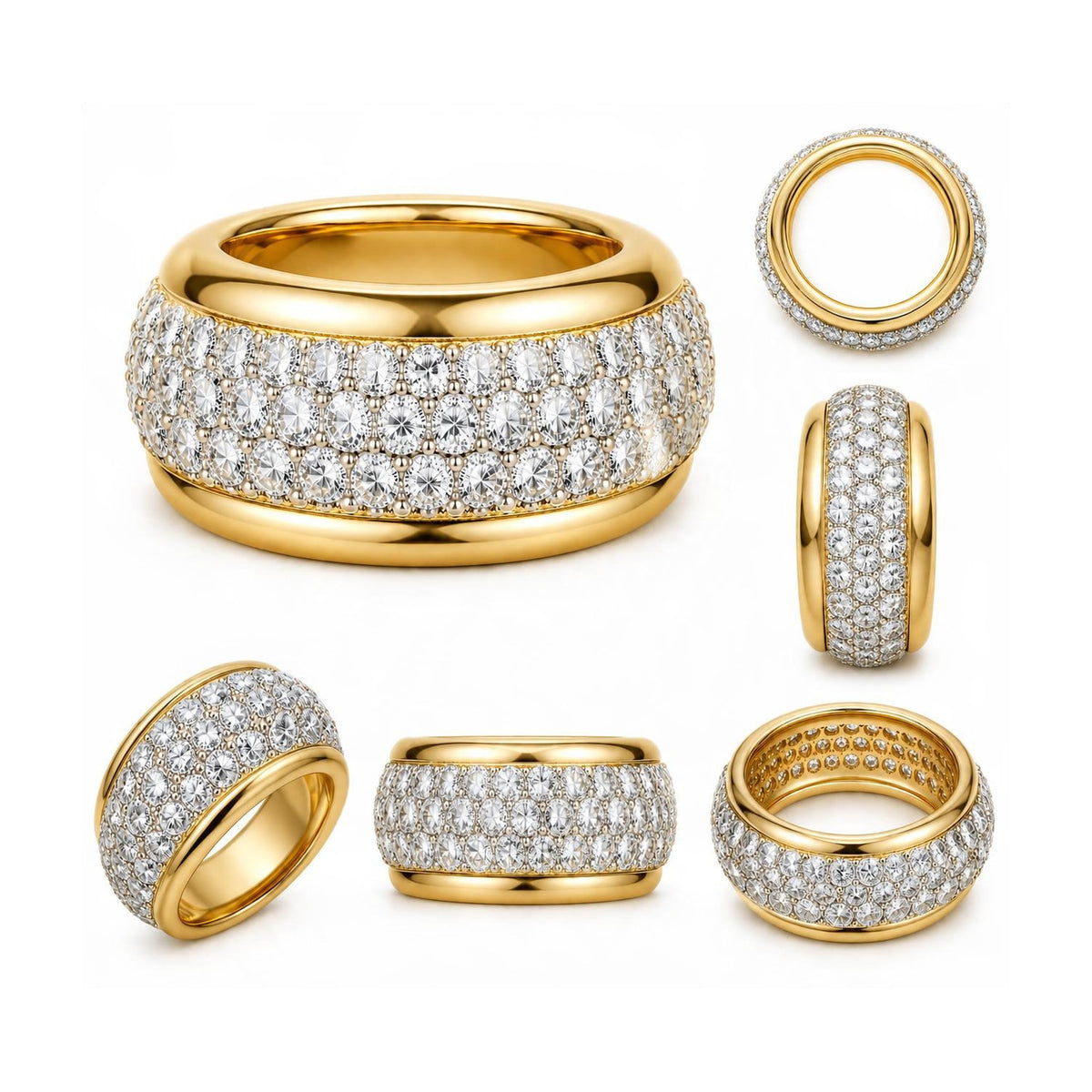 Lab-Grown Diamond Pavé Band in 14k Yellow Gold, digital rendering, view 2