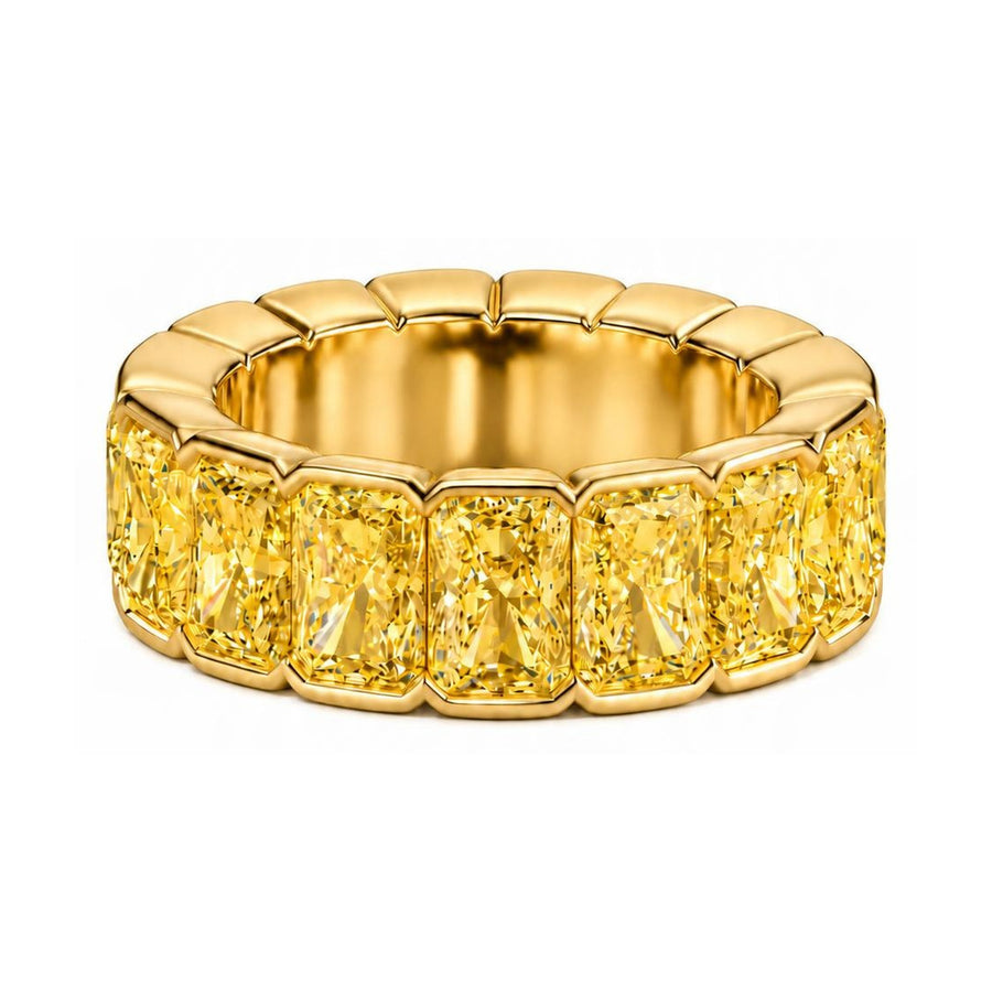 Radiant-cut yellow lab-grown diamond eternity band in 18k yellow gold