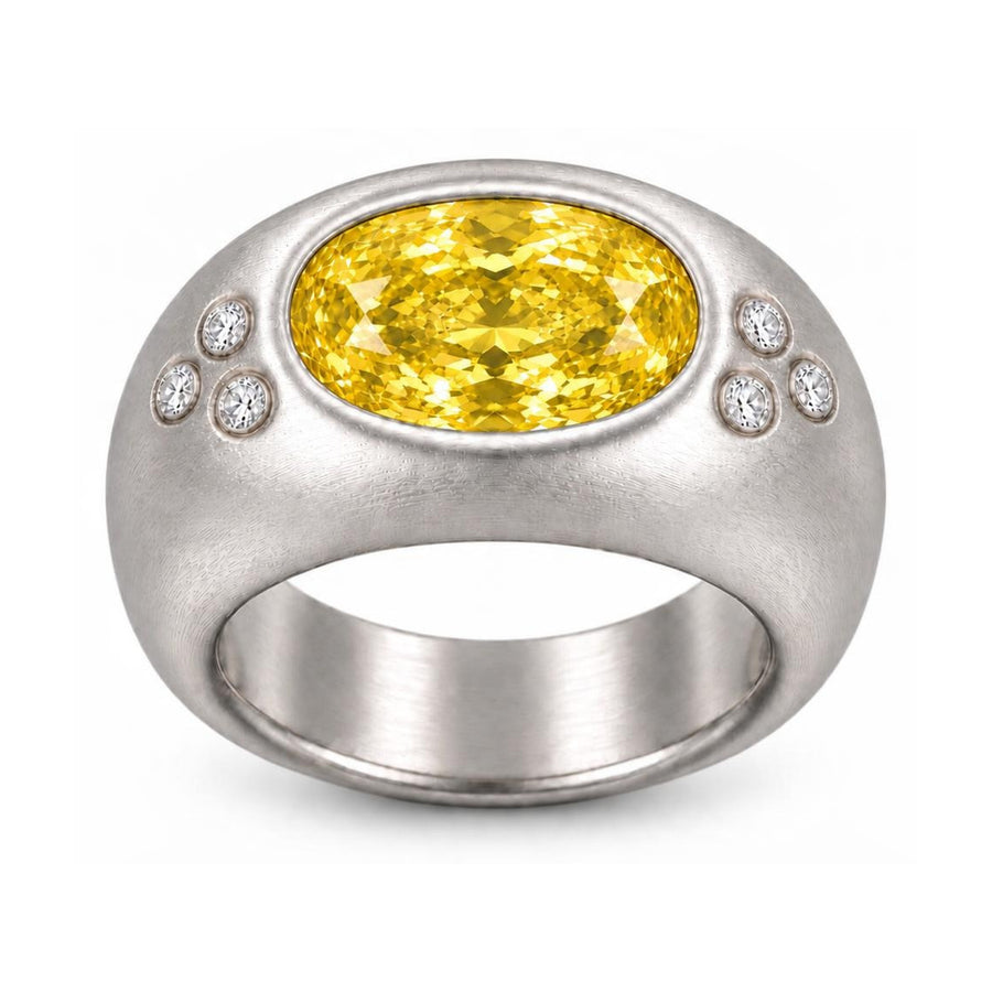 3-Carat Yellow Lab-Grown Diamond Accent Ring in Platinum, digital rendering, view 1