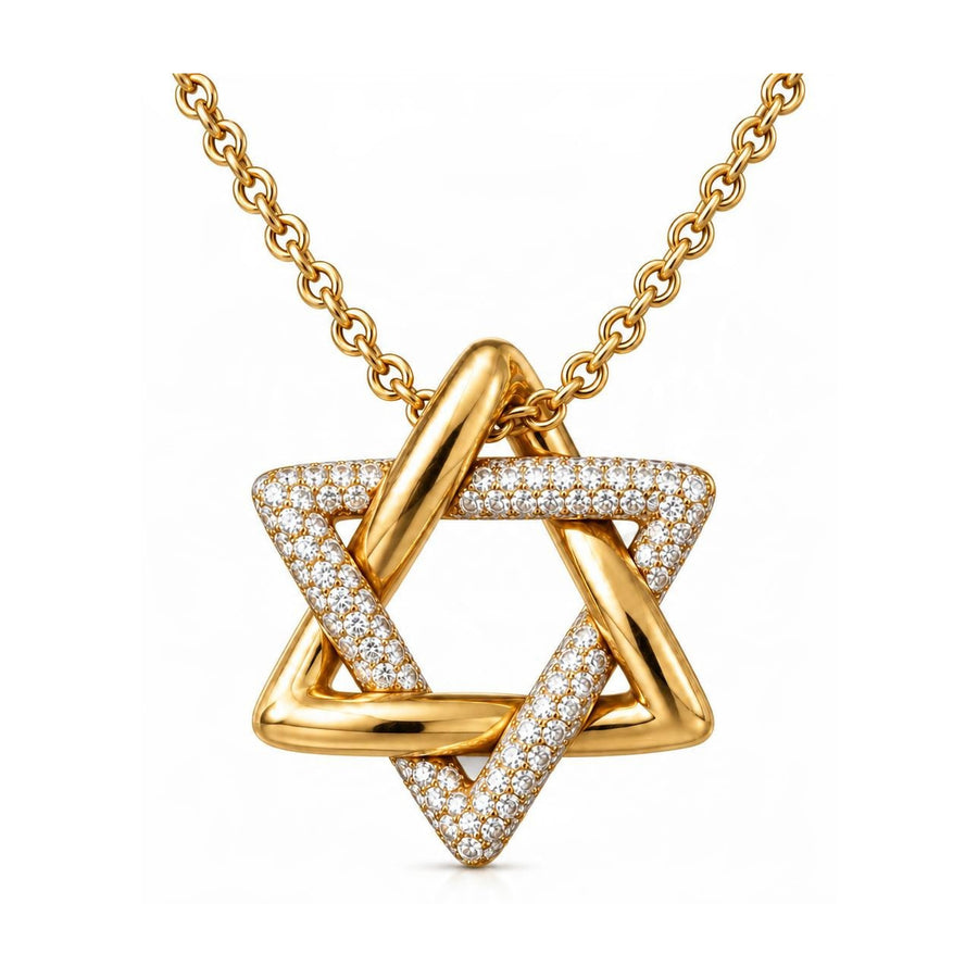 Lab-Grown Diamond Star of David Necklace in 14k Gold, digital rendering, view 1