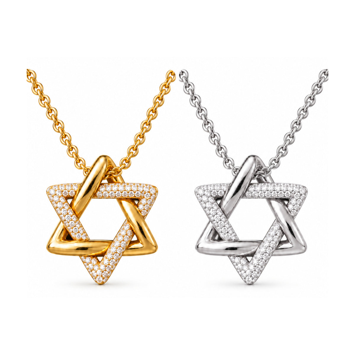 Lab-Grown Diamond Star of David Necklace in 14k Gold, digital rendering, view 3