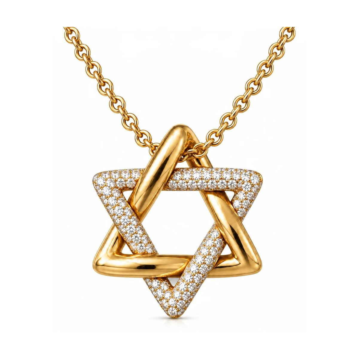 Lab-Grown Diamond Star of David Necklace in 14k Gold, digital rendering, view 1