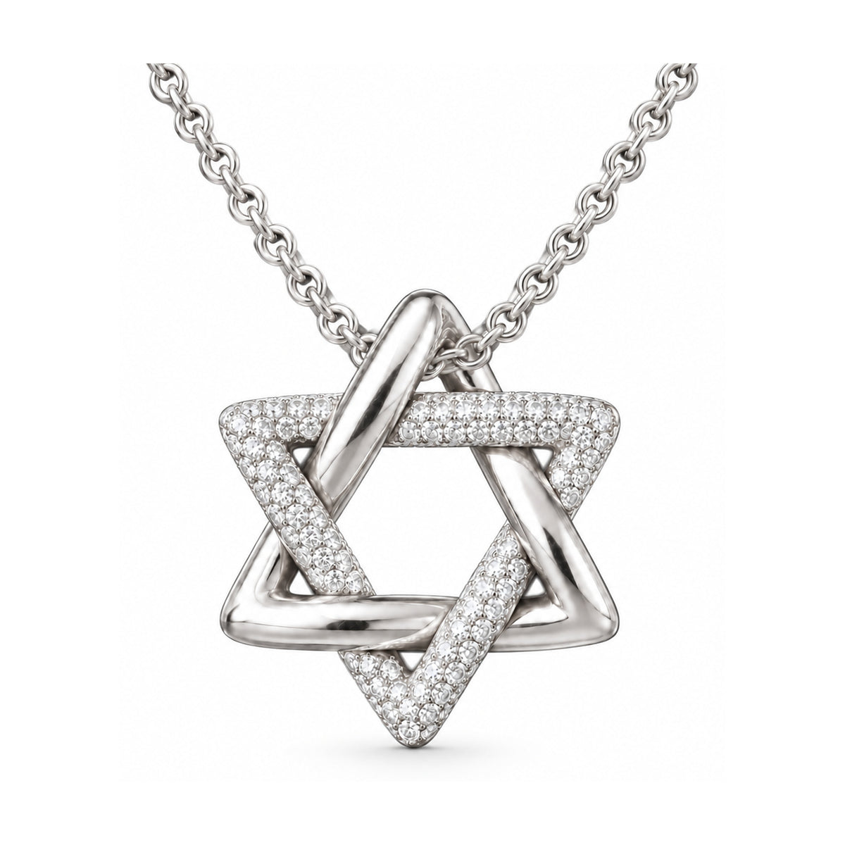 Lab-Grown Diamond Star of David Necklace in 14k Gold, digital rendering, view 2